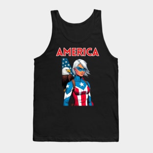 America 90s Patriotic Female Superhero July 4th Comic Bookx Tank Top